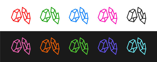 设置线魔法石图标孤立在黑色和图片下载