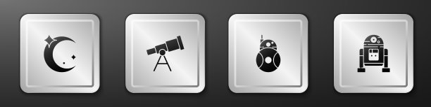 设置月亮和星星望远镜机器人和图标图片下载