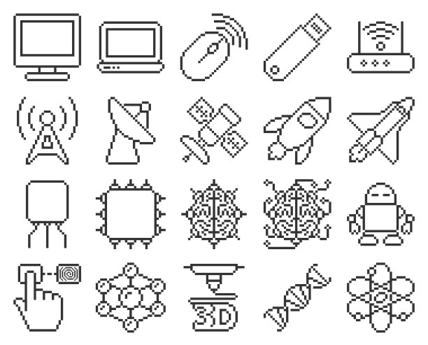 线条像素图标设置高科技图片下载