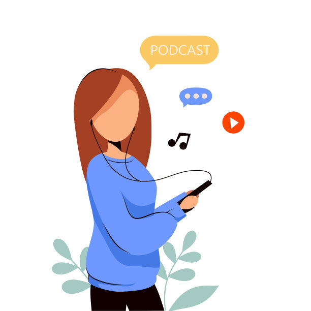 女孩戴着耳机听播客或视频博客图片下载