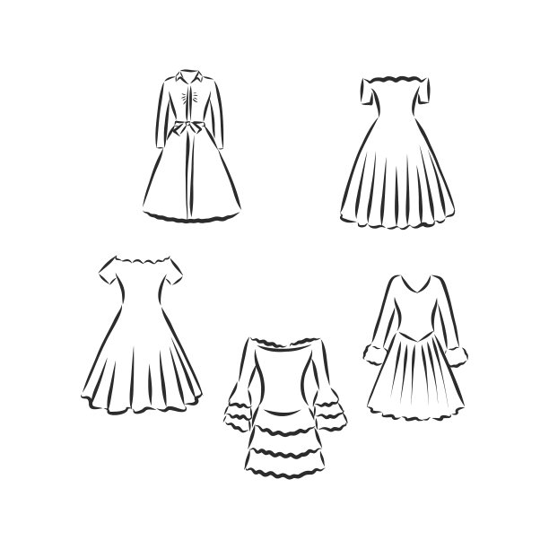 女装手绘黑色轮廓图图片下载