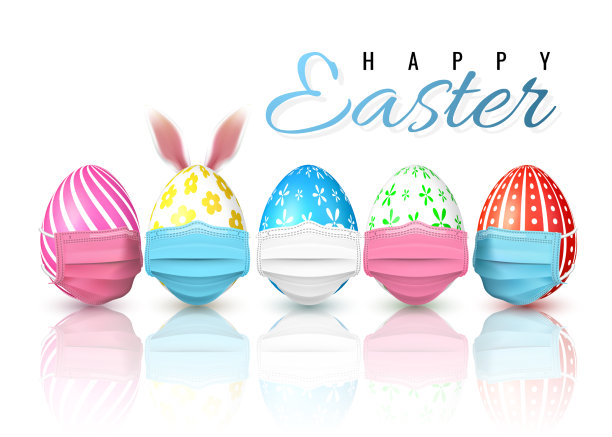 复活节快乐复活节蛋在医用口罩上图片下载