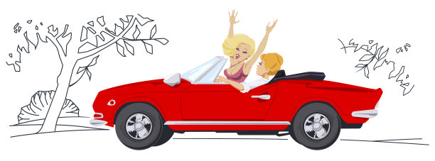 快乐的女孩在敞篷车高速驾驶图片下载