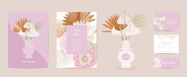 水彩大丽花、潘帕斯草、月宫花图片下载