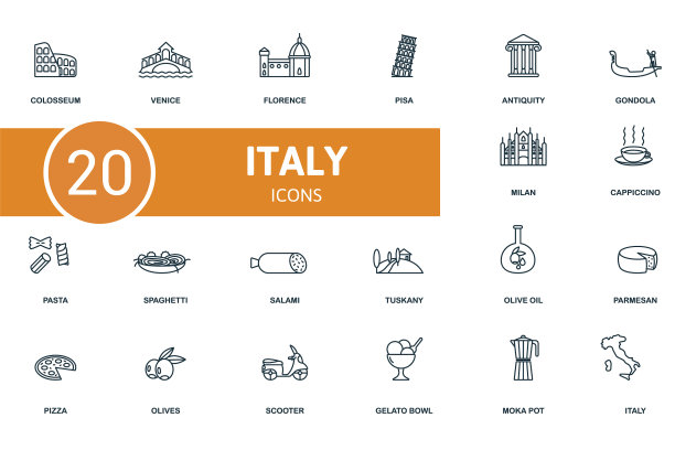 意大利图标集包含可编辑的图标意大利图片下载