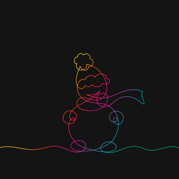 一条线上画着雪人的彩虹色图片下载