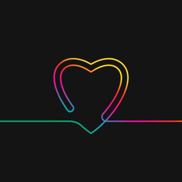 一条线在黑色上画心形彩虹的颜色图片下载