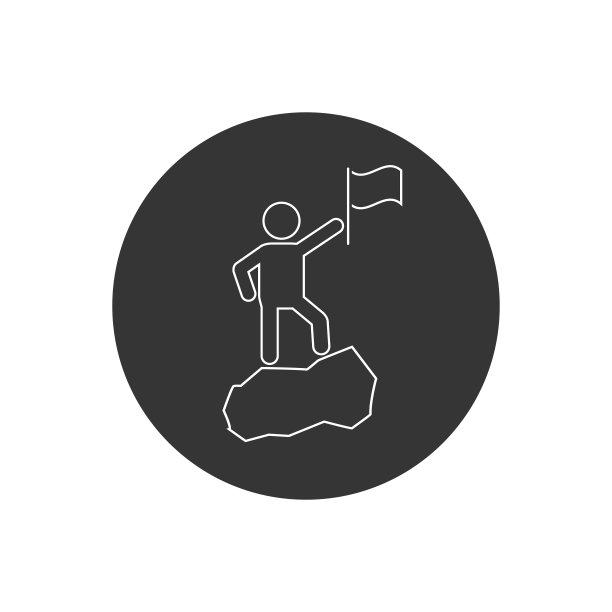 男人冒险旗山线图标。象形元素冒险插画图片下载