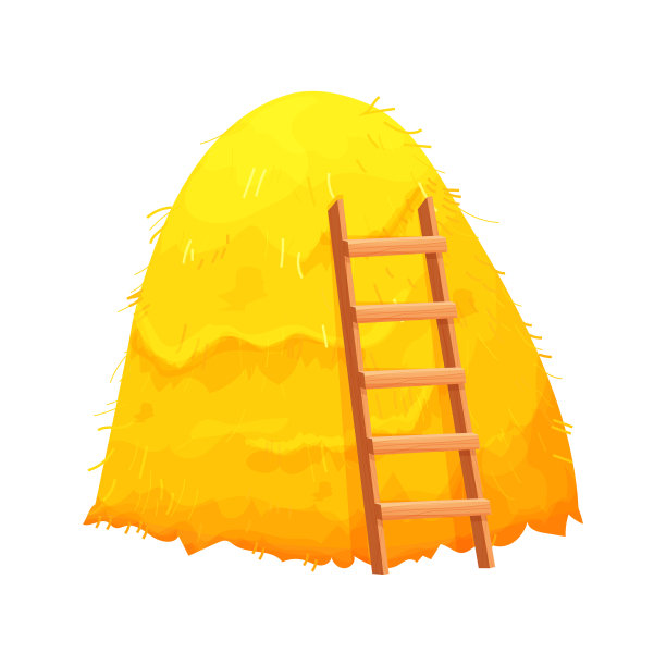 干捆干草与木梯子在卡通风格孤立在白色背景。稻草堆栈。农业丰收，农牧矢量插图。矢量图图片下载