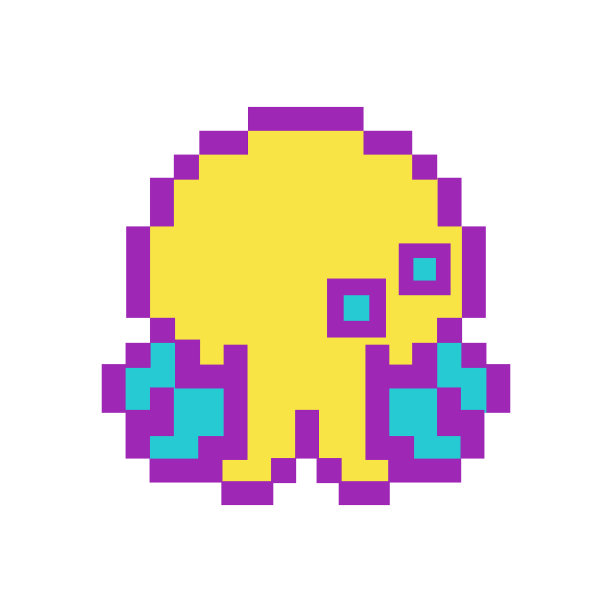 像素艺术水母在白色背景，8位矢量插图图片下载