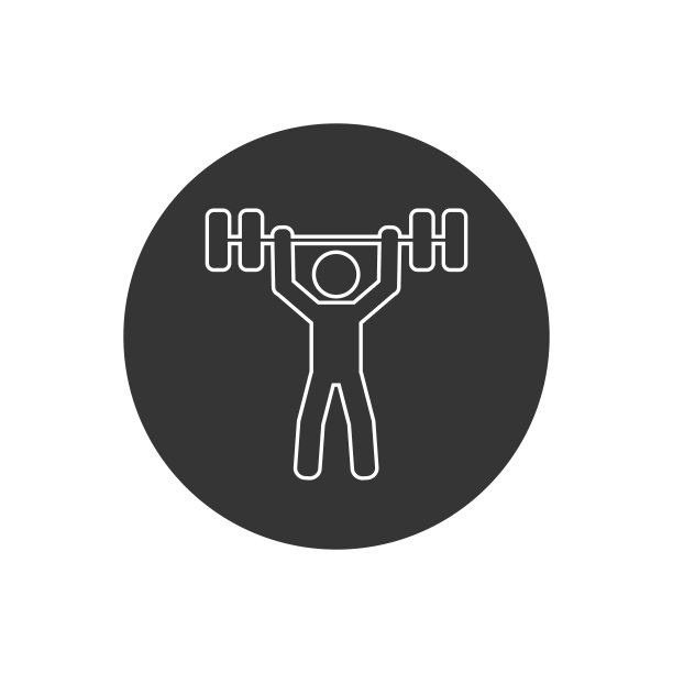 强壮的健美运动员举起重量级的杠铃在他的头上线图标，设计平面矢量插图图片下载