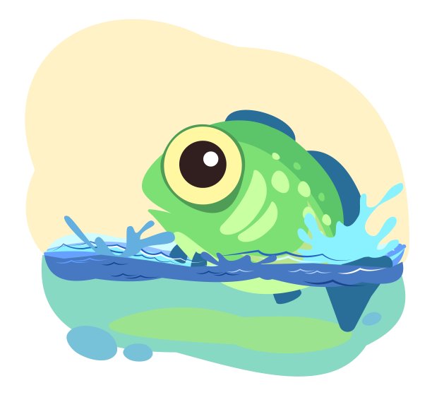 热带绿色的鱼。小景观。水下生活。野生动物。海洋,海洋。夏天的水。孤立在白色背景上。插图卡通风格。平面设计。矢量艺术图片下载