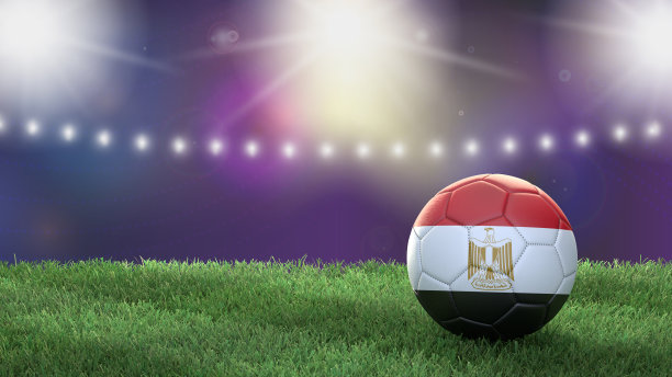 在一个明亮模糊的体育场背景上的国旗颜色的足球。埃及。图片下载