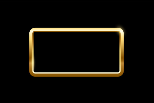 金色矩形框架的图片上的黑色背景。留白的图片，绘画，卡片或照片。3d现实的现代模板矢量插图。简单的黄金物体模型图片下载