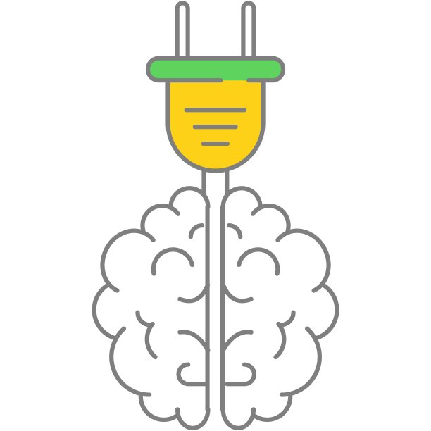 勾勒人脑和插头图标矢量符号图片下载