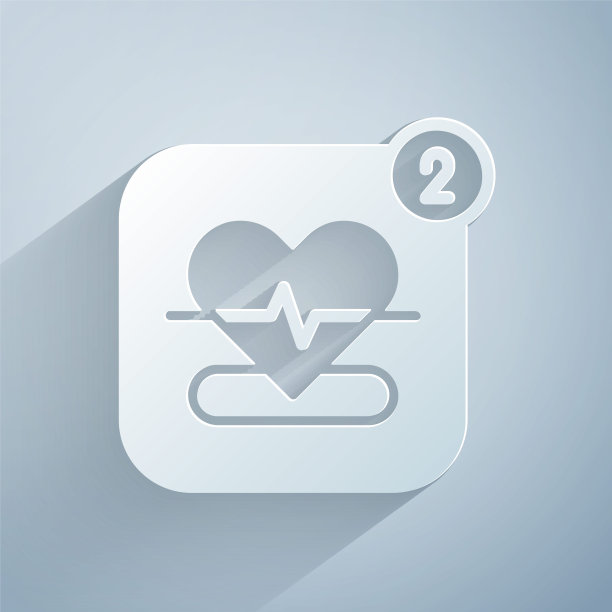 剪纸智能手机与心率监测功能图标孤立在灰色背景。纸艺术风格。向量图片下载