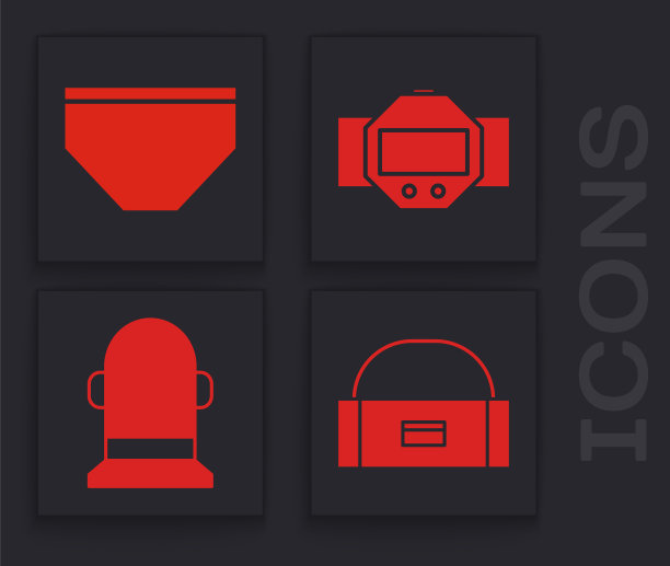 Set Case or box container for wobbler, Swimming泳裤，潜水手表和浮标图标。向量图片下载