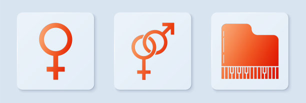 设置性别、女性性别符号和三角钢琴。白色正方形按钮。向量图片下载