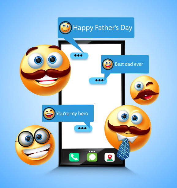 父亲节表情矢量设计。父亲节快乐短信在手机聊天短信用表情符号3d男性父母庆祝问候设计。图片下载