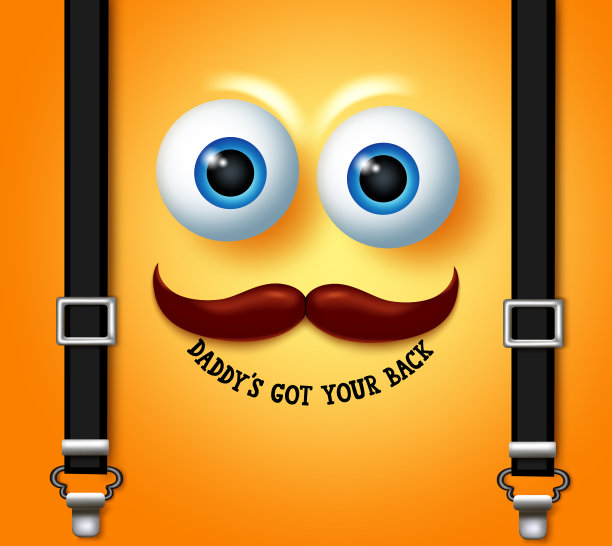 父亲节表情矢量设计。爸爸收到了你的短信，黄色的笑脸，还有胡子和吊带之类的庆祝父亲节的表情符号。图片下载