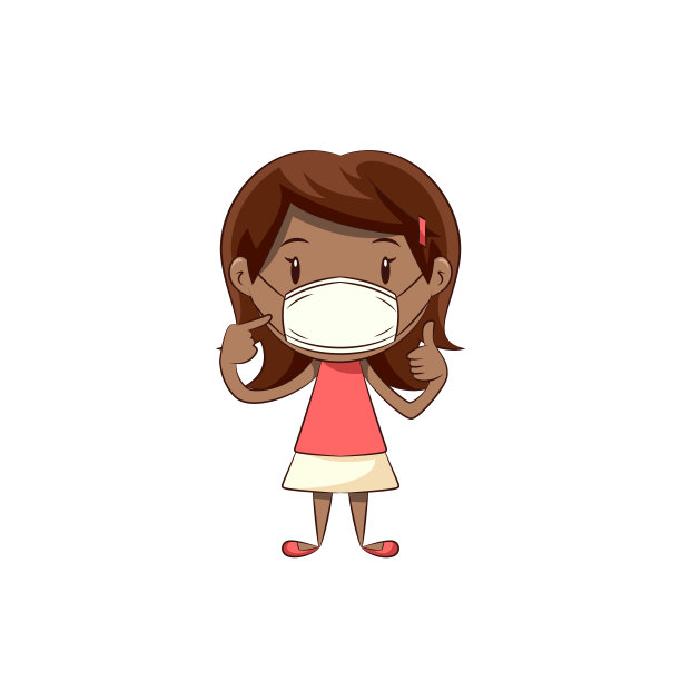 小女孩戴着防护面罩，可爱的孩子竖起大拇指图片下载