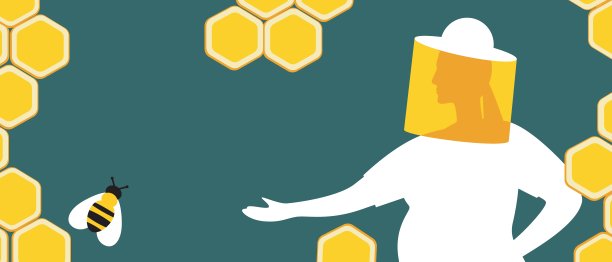 养蜂人在面具和蜂窝，背景或背景，剪影矢量股票插图与蜂蜜生产和复制空间图片下载