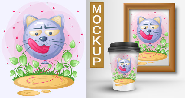 气球在舔猫的形式。卡通插图。图片下载