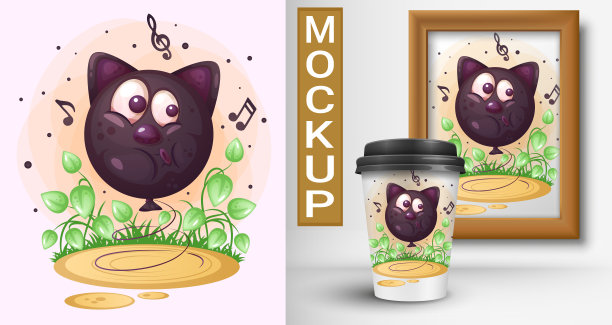 吹口哨的猫形状的气球。卡通插图。图片下载