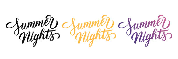 夏天的晚上。创造性的印刷孤立在白色背景。手绘字体的夏季季节平面设计。黑色，橙色和颜色渐变。图片下载