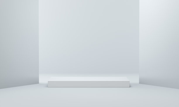 宽敞的舞台平台，白色现代客厅照明。产品展示概念。图片下载