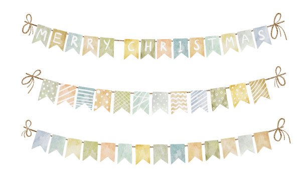 水彩节日经典纸旗孤立在白色背景。圣诞节的装饰元素。图片下载