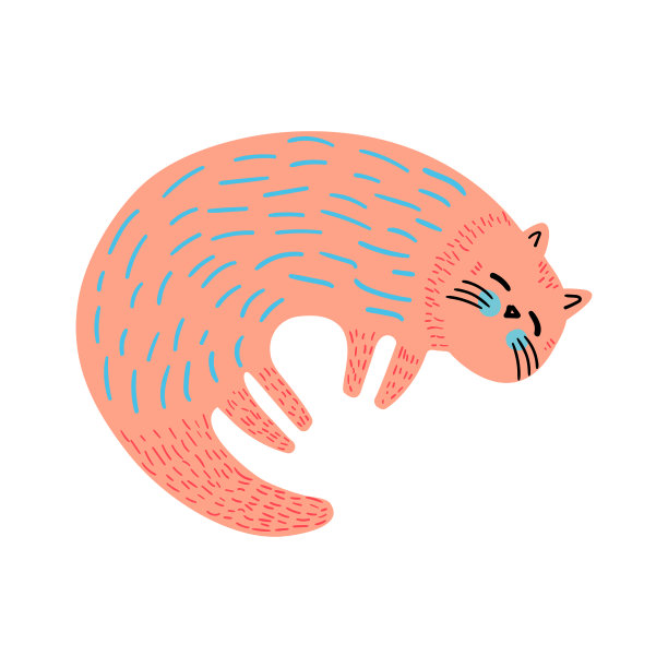 Vector可爱的家姜猫，猫睡在一个球在斯堪的纳维亚风格，孤立的元素在白色的背景。图片下载