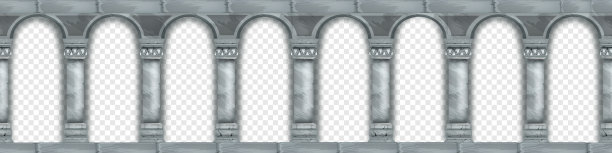 石拱无缝边界，矢量大理石柱子，古老的经典罗马框架上透明的背景。图片下载