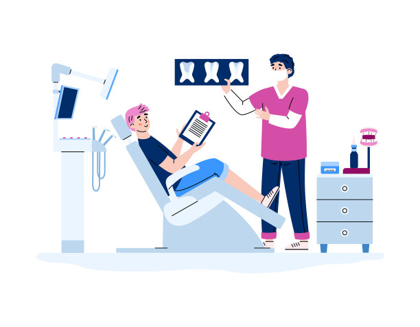 牙科诊所的男人看了一幅咨询漫画图片下载