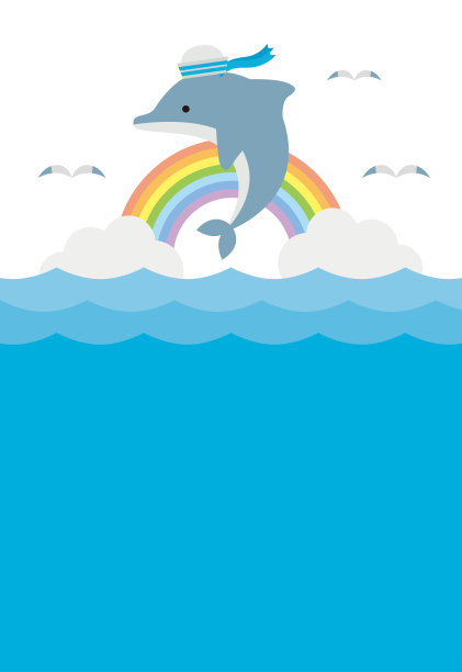 季节性材料:海豚和彩虹卡图片下载