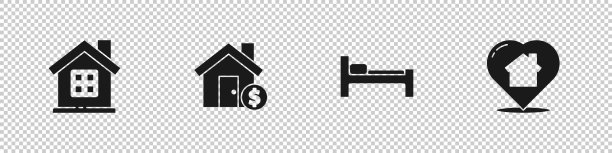 设置房子与美元象征床和心脏形状图片下载