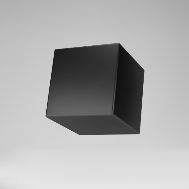 黑色三维建模立方体与透视孤立在灰色背景。渲染一个旋转的3d盒子在透视照明和阴影。三维基本几何形状矢量插图图片下载
