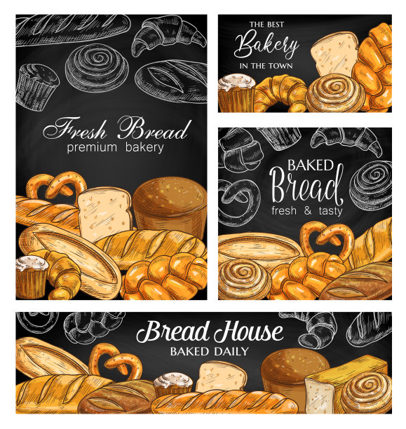 面包店面包，黑板，素描横幅图片下载