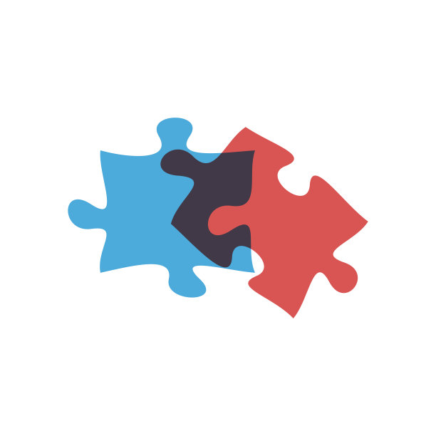 两个拼图块孤立的彩色标志拼图图片下载