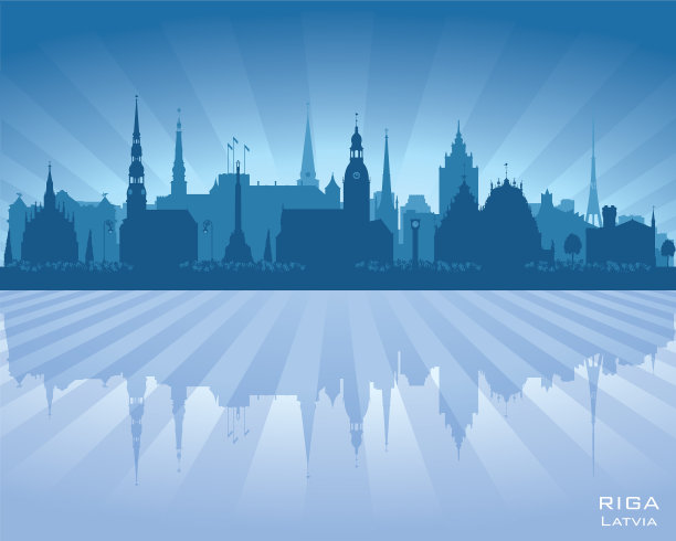 里加拉脱维亚城市天际线剪影图片下载