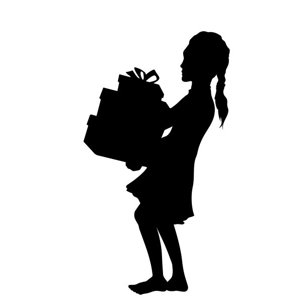 黑色剪影女孩与礼盒图片下载