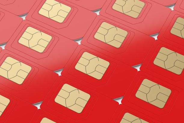 SIM卡排成一排。3 d渲染插图。图片下载