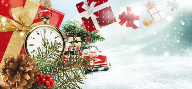 圣诞礼物或新年礼物上的雪景。图片下载