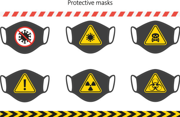 戴上带有危险标志的防护口罩图片下载