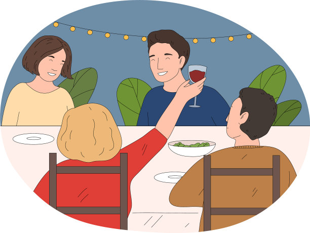 一群微笑的年轻朋友宴请图片下载