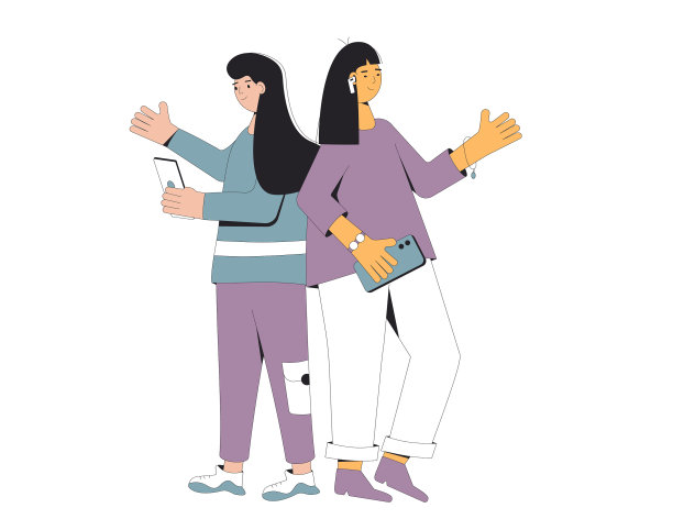 两个青少年打电话给朋友或听音乐图片下载