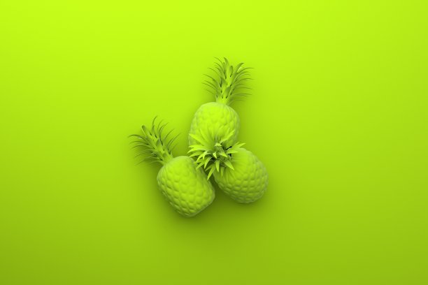菠萝3D单色图像与复制空间。图片下载