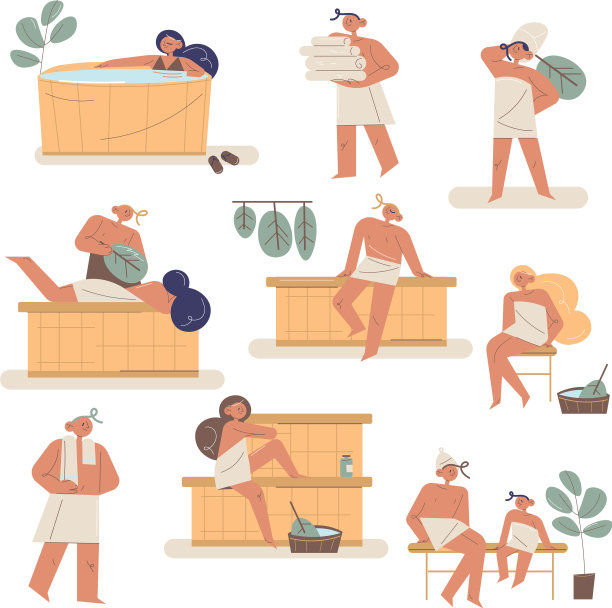 设置人们和家庭享受沐浴和桑拿图片下载