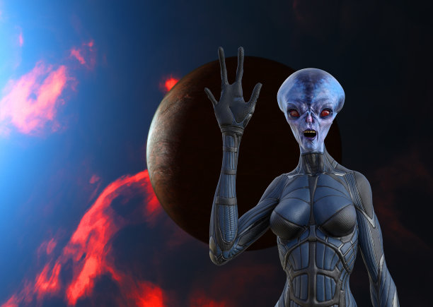 一个快乐的雌性外星人挥手的插图图片下载