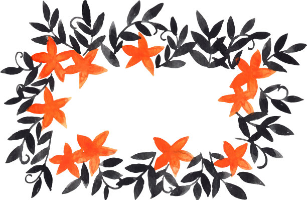 橙色花和常青藤黑色叶矩形框架图片下载